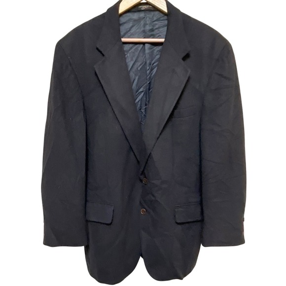 Vtg Alfani Uomo Mens 100% Cashmere Blazer Navy Blue 2-Button Sport Coat 46R USA